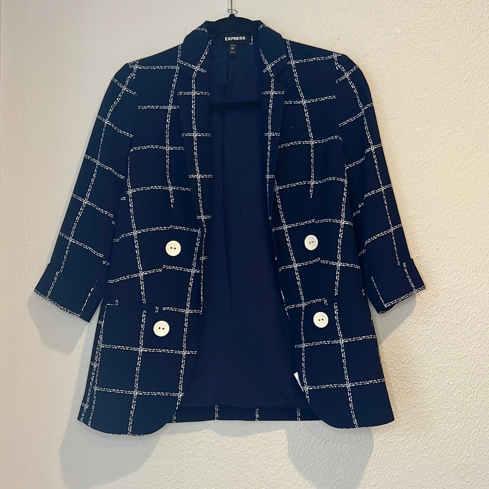 Navy blue and white blazer